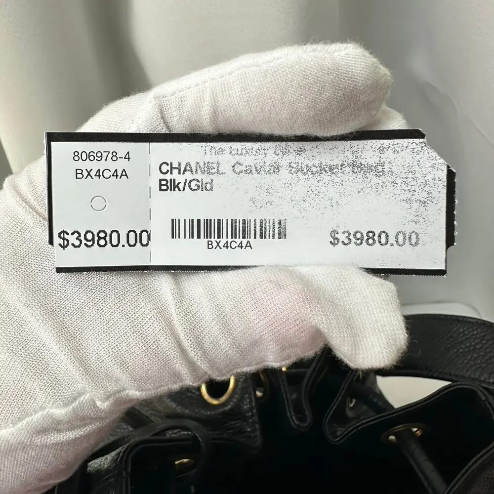 Chanel Vintage Caviar Drawstring Bucket Bag Black Leather Gold Hardware